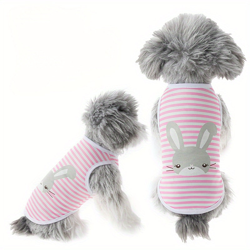 6pcs Adorable Cartoon Character Print Pet Apparel - Shirts for Small and Medium Dogs and Cats with Breathable Striped Vest T-Shirt Design, Comfortable Wear for Everyday Use