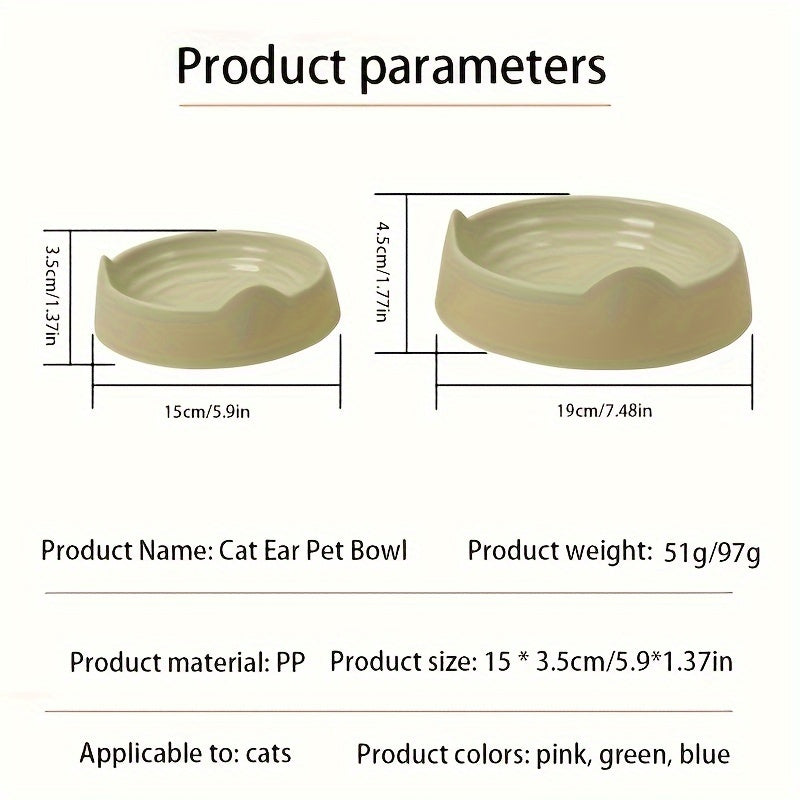Whisker Delight Cat Bowl - Adorable Cat Ear Shaped, Durable Plastic Food and Water Bowl with Snack Basin - Essential Pet Feeding Supplies for Everyday Use