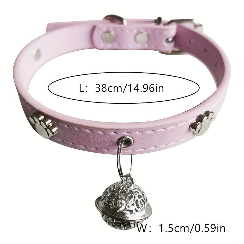 Faux Leather Pet Collar with Bell Charm, Slip & Martingale Design, Decorative Stitching, Adjustable, for Dogs and Cats - PU Leather Traction Collar Set
