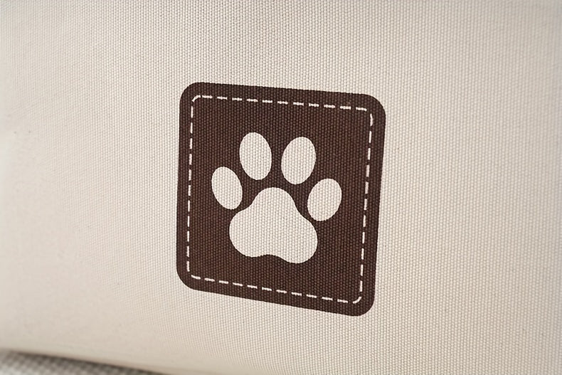 Beige Canvas Multi-Purpose Storage Box - Pet Toy Organizer with Brown Paw Print Design, Rope Handles - Ideal for Dog Toys, Clothes & Organizational Needs