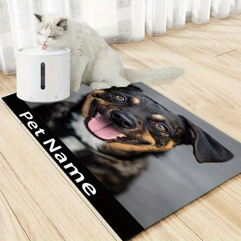 1pc Custom Photo & Name Pet Feeding Mat - Durable Polyester Training Mat for Dogs & Cats, Personalized Eating & Rest Area, Unique Gift for Pet Lovers, Home Decor, Petthemed Design, Easyclean Material