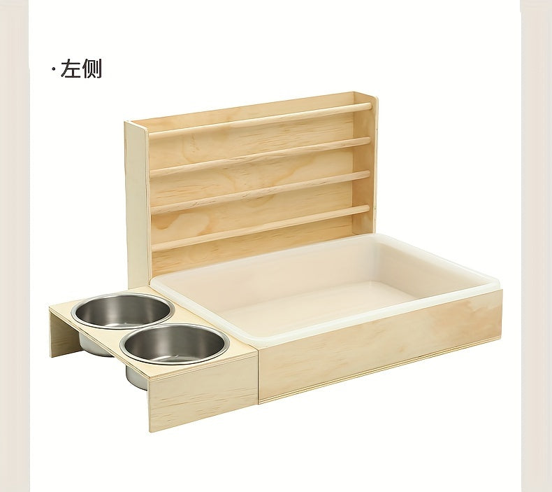 Small Pet Feeding Station with Hay Rack, Cat Litter Box & Dual Bowls - Ideal for Rabbits and Guinea Pigs