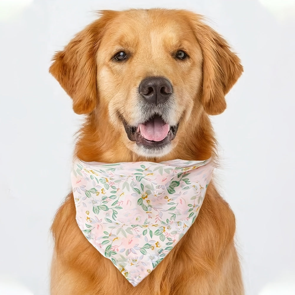 2pcs Dog Bandanas, Floral Print Pet Scarves, Breathable Polyester, Machine Washable, All-Season Comfort, Knit Fabric Pullover Pet Accessories for Small, Medium, Large, and Extra Large Breeds
