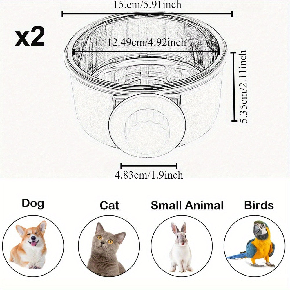 2pcs Stainless Steel Hanging Pet Feeding Bowl, Pet Cage Feeding Bowl, Detachable Pet Nest Hanging Water Feeding Bowl, Easy To Install, High Quality Material, Non-slip and Easy To Clean, Suitable for Puppies, Cats, Rabbits, Bi