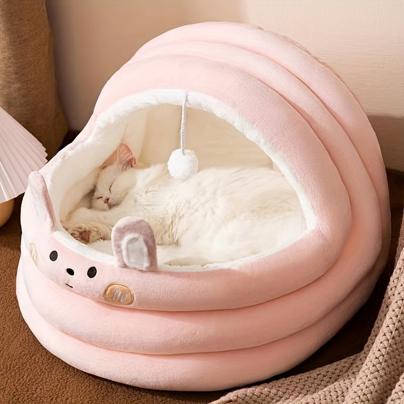 Cat Bed for indoor cats - Cat Flap Bed Cat House with removable washable cushioned soft kitten bed and furnished pet bed