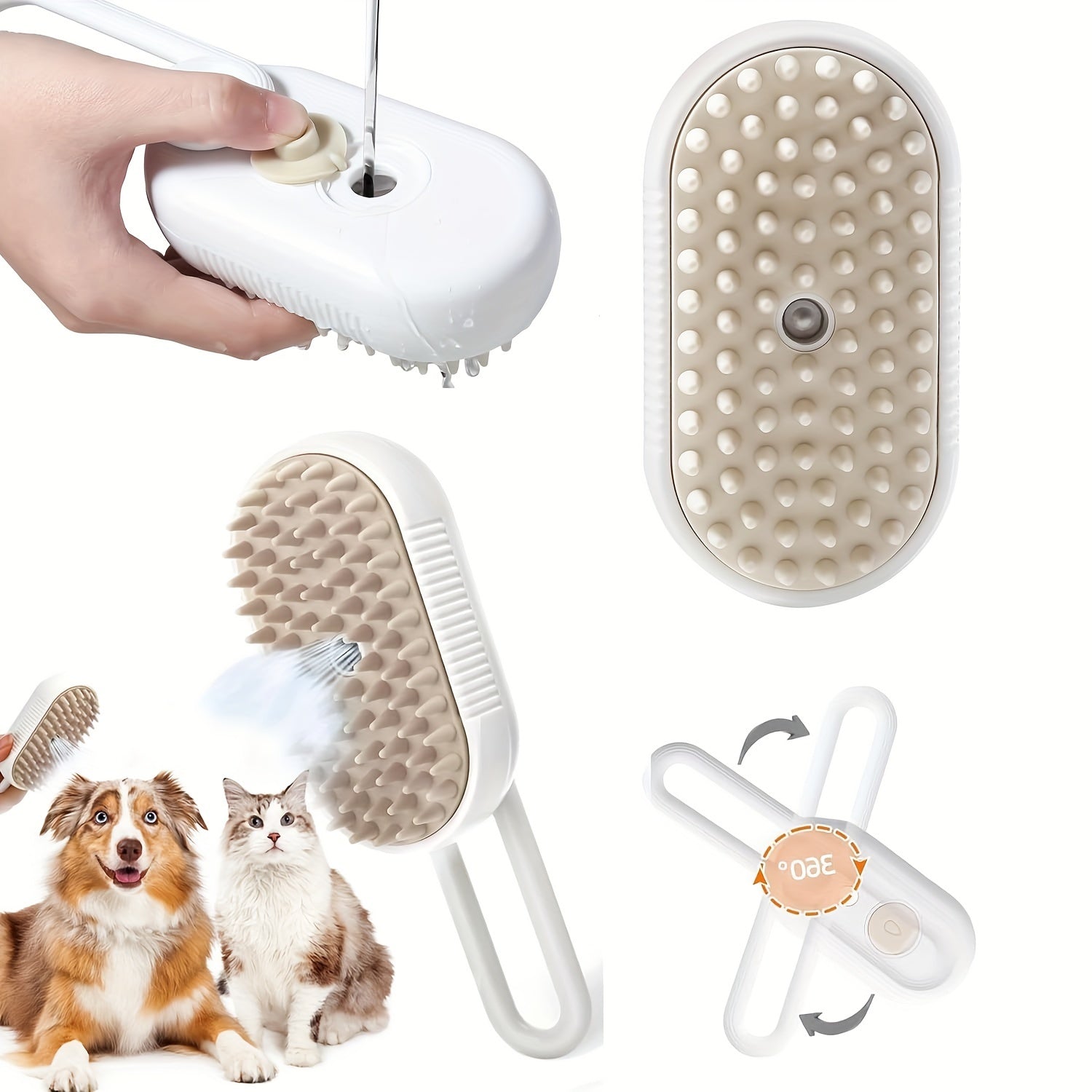 Steam Brush for Cats And Dogs - 3 in 1 Pet Grooming Tool with Release Button, Spray, Hair Removal