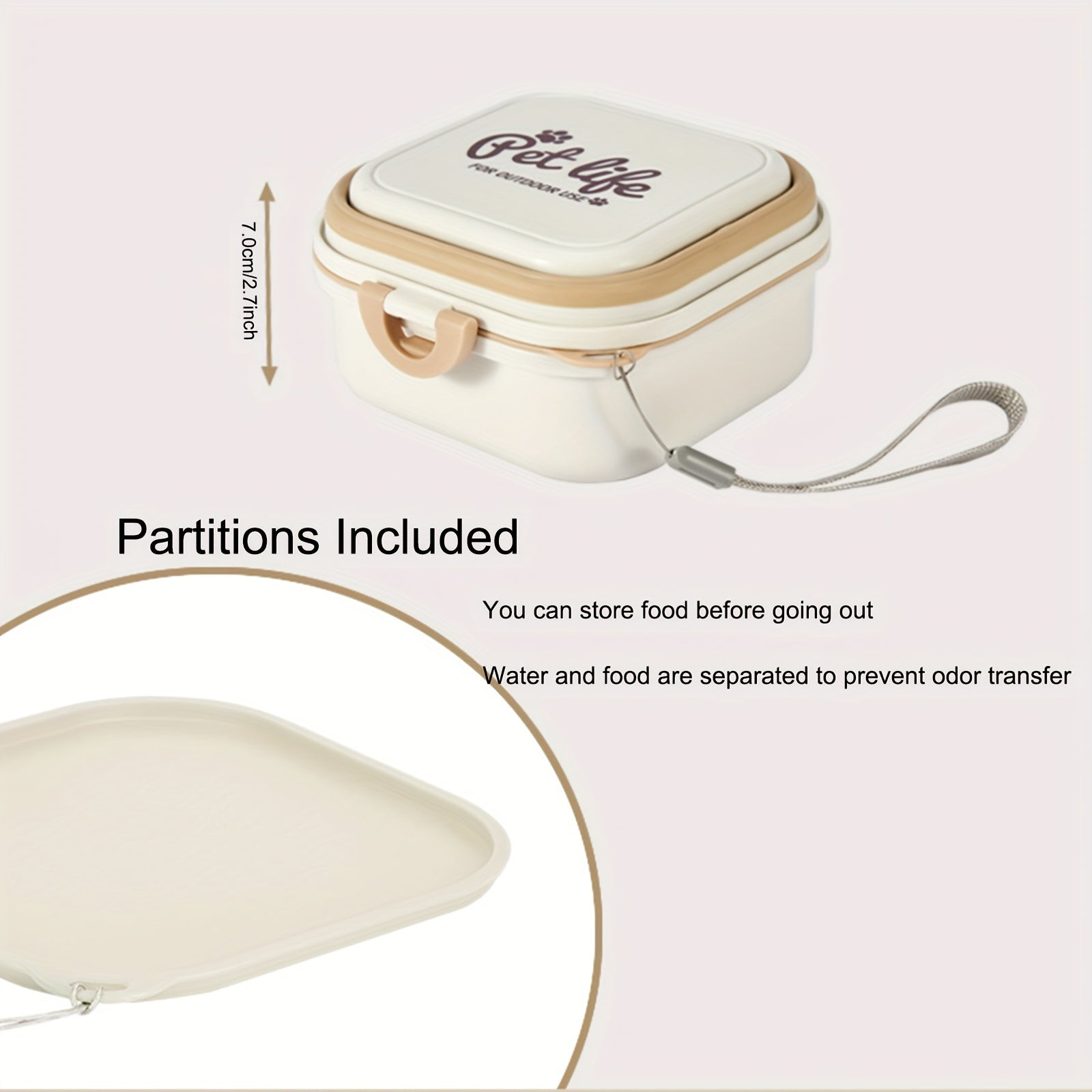 Pet Dancer 2-in-1 Portable Dog Bowl for Travel, Camping & Hiking - Durable PP Material, Leak-Proof Lid, Ergonomic Handles, White & Beige Design, Food & Water Feeder for Dogs, Hiking Essentials | Ergonomic Pet Bowl | Leakproof