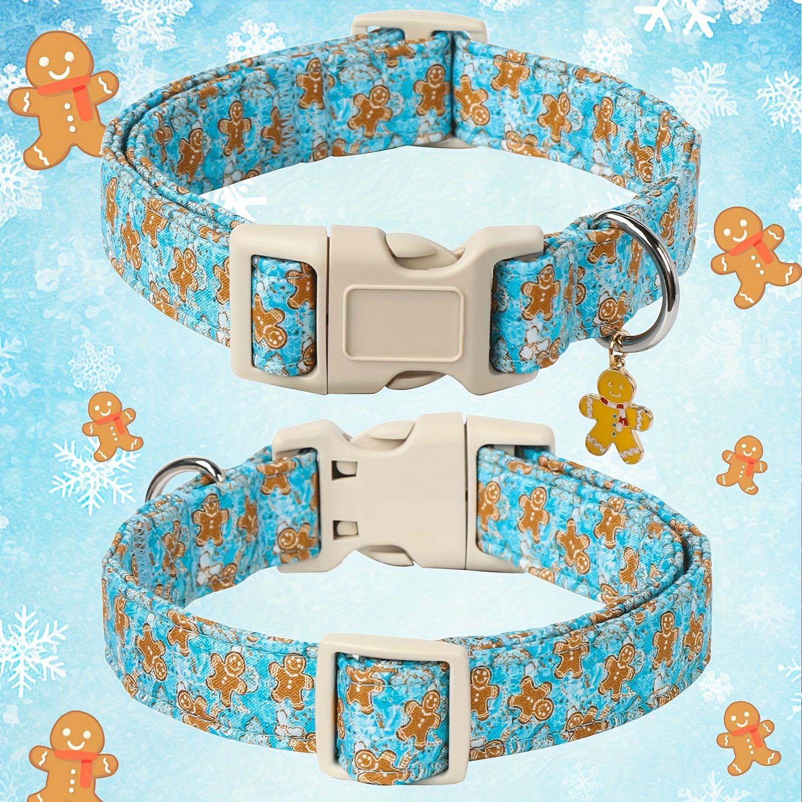Festive Christmas Dog Collar with Santa & Snowman Prints - Adjustable, Soft Cotton Pet Collar for Small to Large Breeds - Includes D-Ring for Leash Attachment