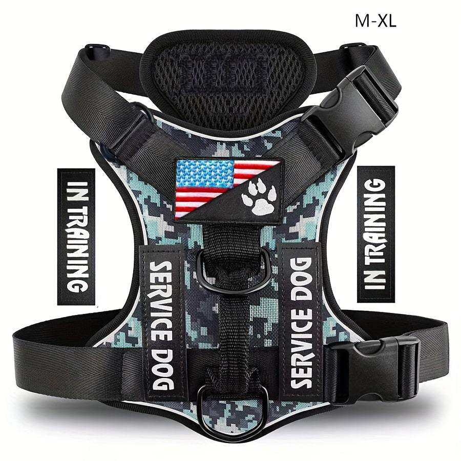 5-PCS Reflective Service Dog Harness Vest - Adjustable Soft Oxford Pet Harness with Inner Layer Mesh, Easy Control, Breathable, Comfortable, Durable for Small, Medium, Large Dogs with Random Buckle