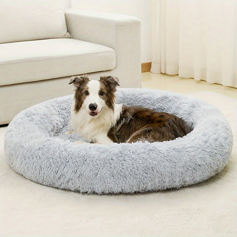 Cozy Fluffy Faux Fur Plush Pet Bed - Soft, Warming, Round, Long-Lasting Comfort for Small to Medium Dogs and Cats - Ideal for Cold Winter Nights and Snuggle Lovers