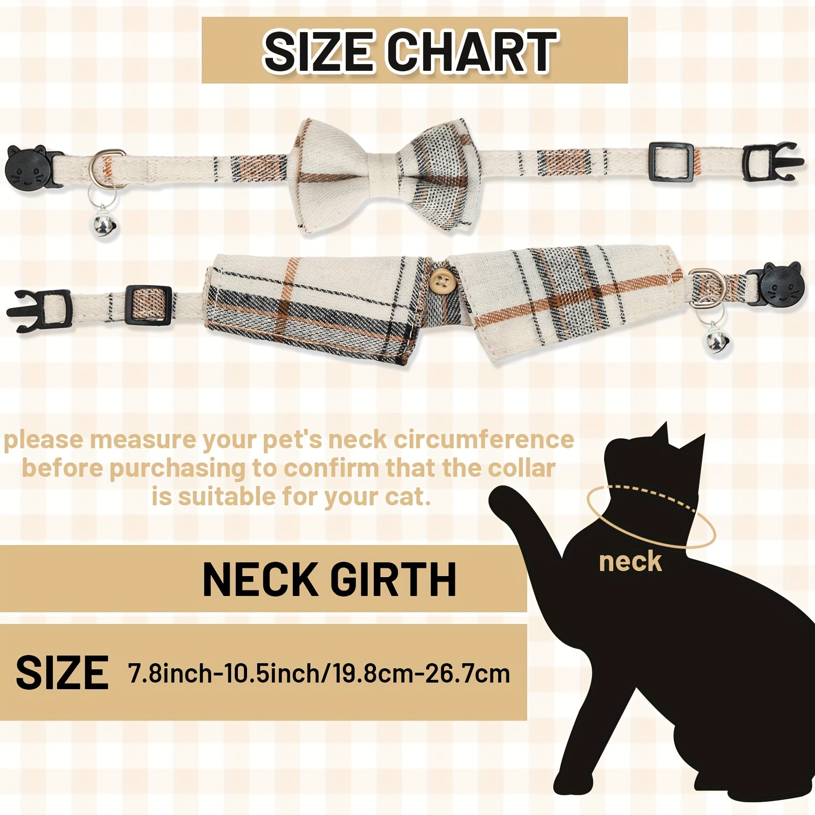 2pcs Plaid Bow Tie Cat Collars with Bells - Adjustable Breakaway Safety Design for Kittens & Puppies, Cute Pet Accessories