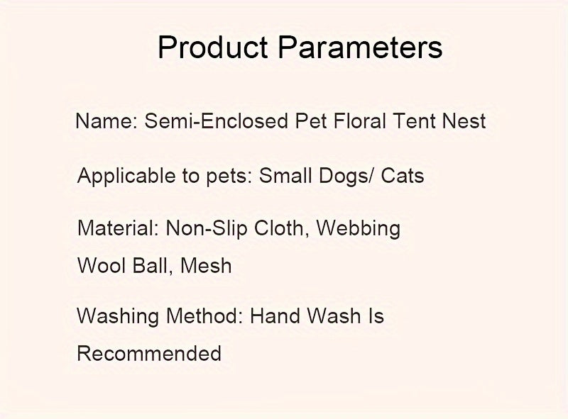 1pc Semi-enclosed Pet Floral Tent, Cute Cooling Pet Bed, Comfortable All Seasons Universal Cat Nest