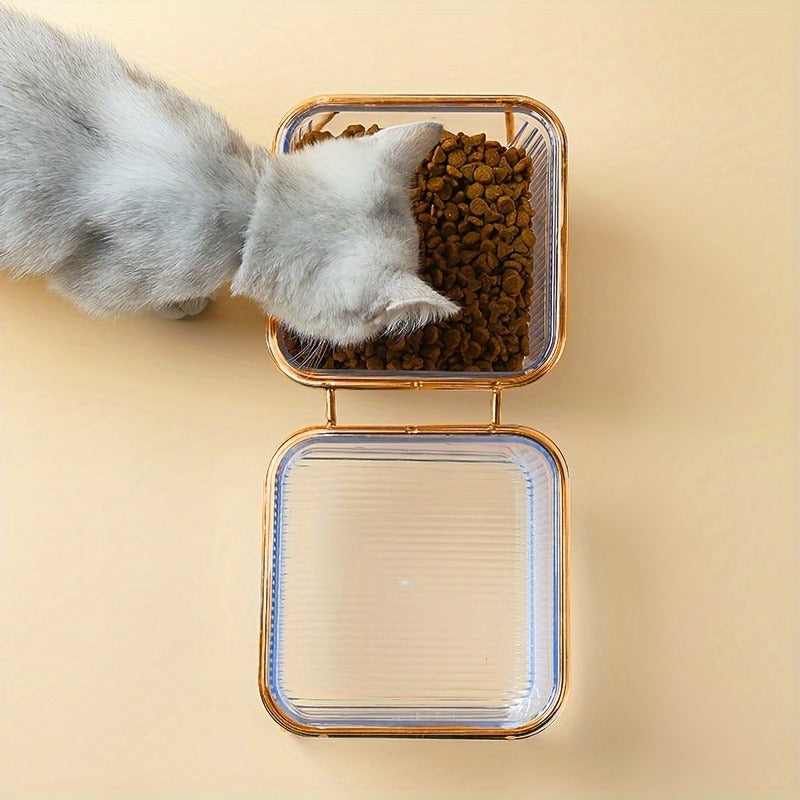 Double-Layer Cat And Dog Bowl Set, Vertical Design Pet Feeding & Drinking Station, Durable Metal & Plastic, Easy-To-Clean, with Ideal Pet Supplies for Cats And Dogs, Without Battery