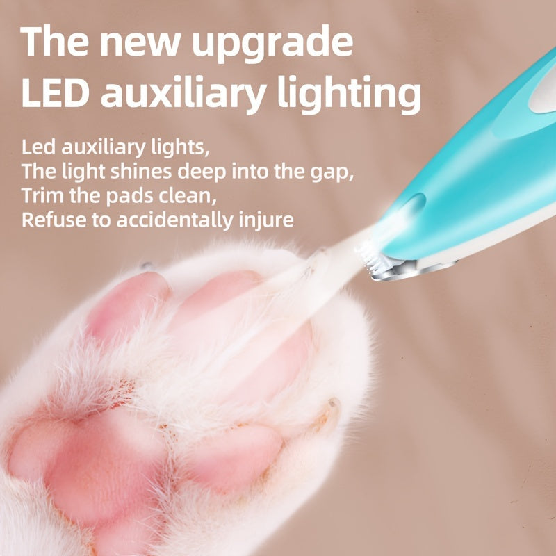 3 Colors USB Rechargeable Electric Pet Paw Hair Trimmer Clipper Kit, LED Illuminated Deep Trim, Lithium Battery - F1 Pet Grooming Tool