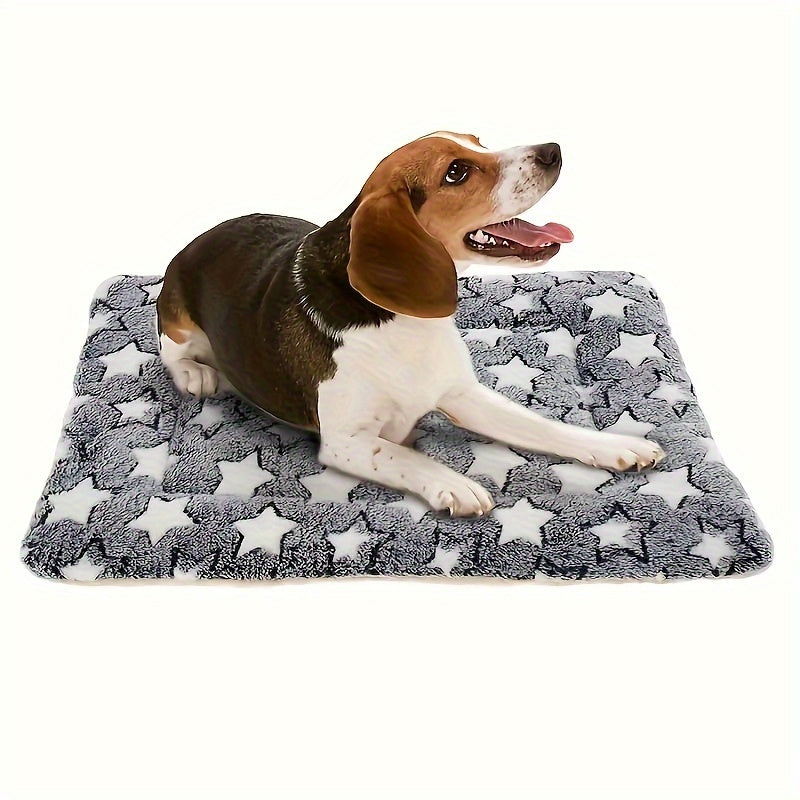 Warm Winter Pet Bed Mat - Soft and Thick Square Dog Crate Pad with Star Pattern, Polyester Fiber Fill, Suitable for Extra Small to Large Dogs - Insulated Cat and Dog Blanket for Kennel and Home Use