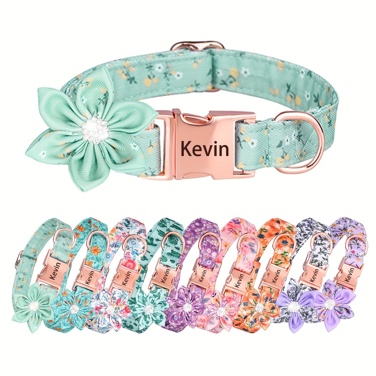 For Large Medium Small Dogs, Rhinestone Six Petal Flower Custom Dog Collar, Anti-Lost Floral Pattern Pet Collar