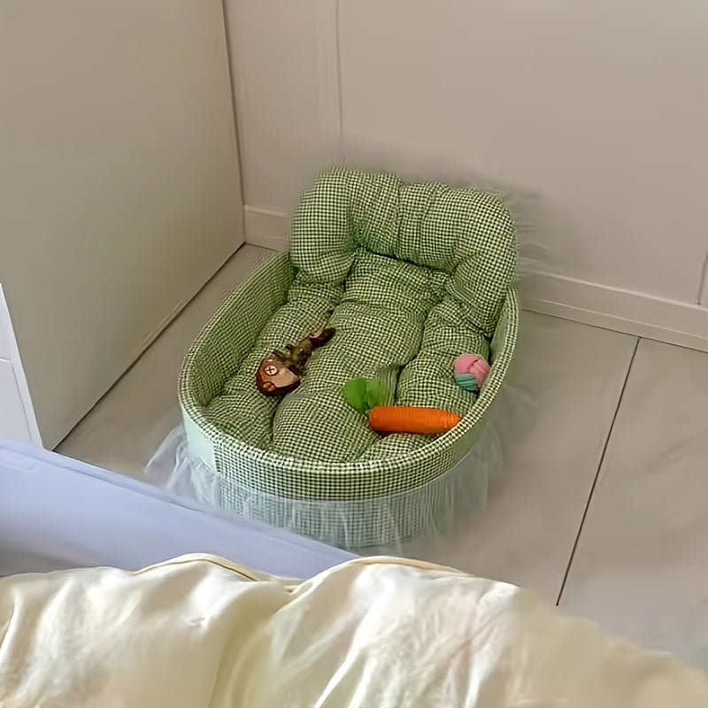 All-Season Pet Bed for Dogs & Cats - Checkered Small Bed with Soft Plush Fabric, Washable & Detachable Pet Mat, Non-Sticky to Fur, Easy to Clean, Ruffle Details - Cozy Sleeping for Indoor Cats & Small Dogs, Cat Bed, Playful D