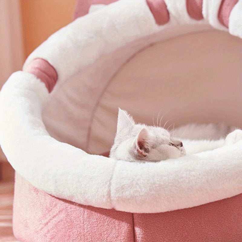 Adorable Pink British Shorthair Cat-Shaped Cozy Pet Cottage - Soft, Warm, Removable & Washable Polyester Bed with Playful Hanging Ball - Perfect Winter Nest for Cats & Small Dogs, Indoor Pet Cottage|Decorative Pet Furniture|S
