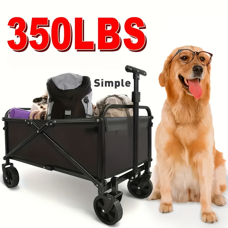 Collapsible Folding Wagon Cart, Large Capacity Track and Field Equipment Transporter, All-Terrain Foldable Pet Stroller, Heavy-Duty Utility Wagon for Grocery, Outdoor Beach, Gardening, Shopping & Fishing – Perfect Christmas