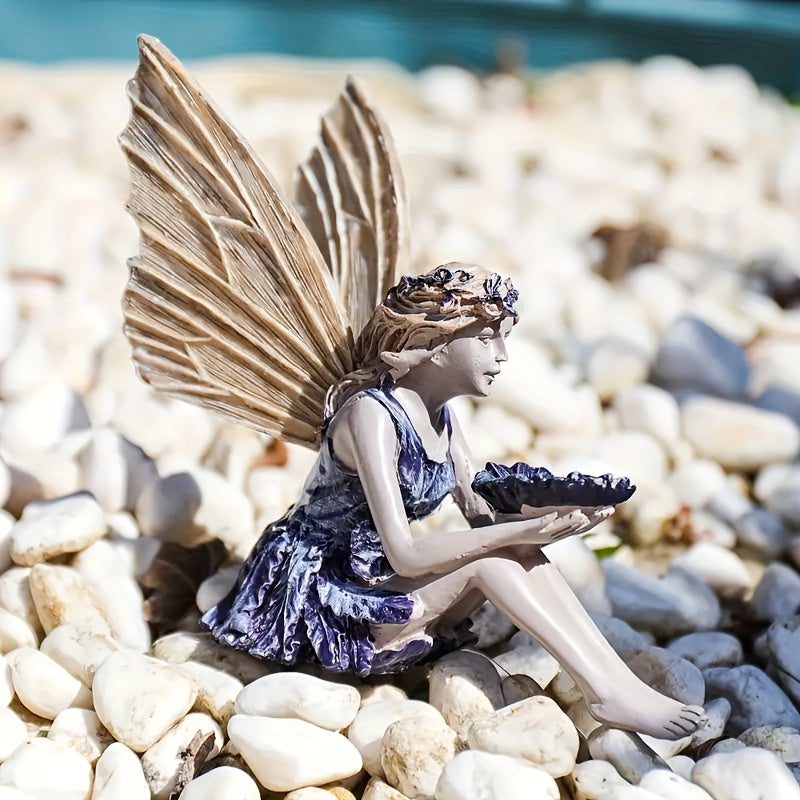 Seated Fairy Statue Garden Resin Craft Ornament Fairy Bird Feeder Yard Lawn And Gardening Outdoor Ornament Sculpture Statue