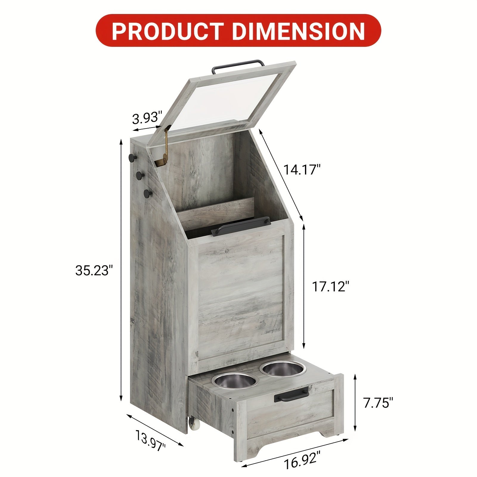 Dog Feeding Station With 2 Elevated Dog Bowls, Pet Feeding Station, Flip Top Dog Food Storage Cabinet, Dog Food Storage Container, Pet Toy Storage Organizer, Modern Dog Storage Organizer, Brown, Grey