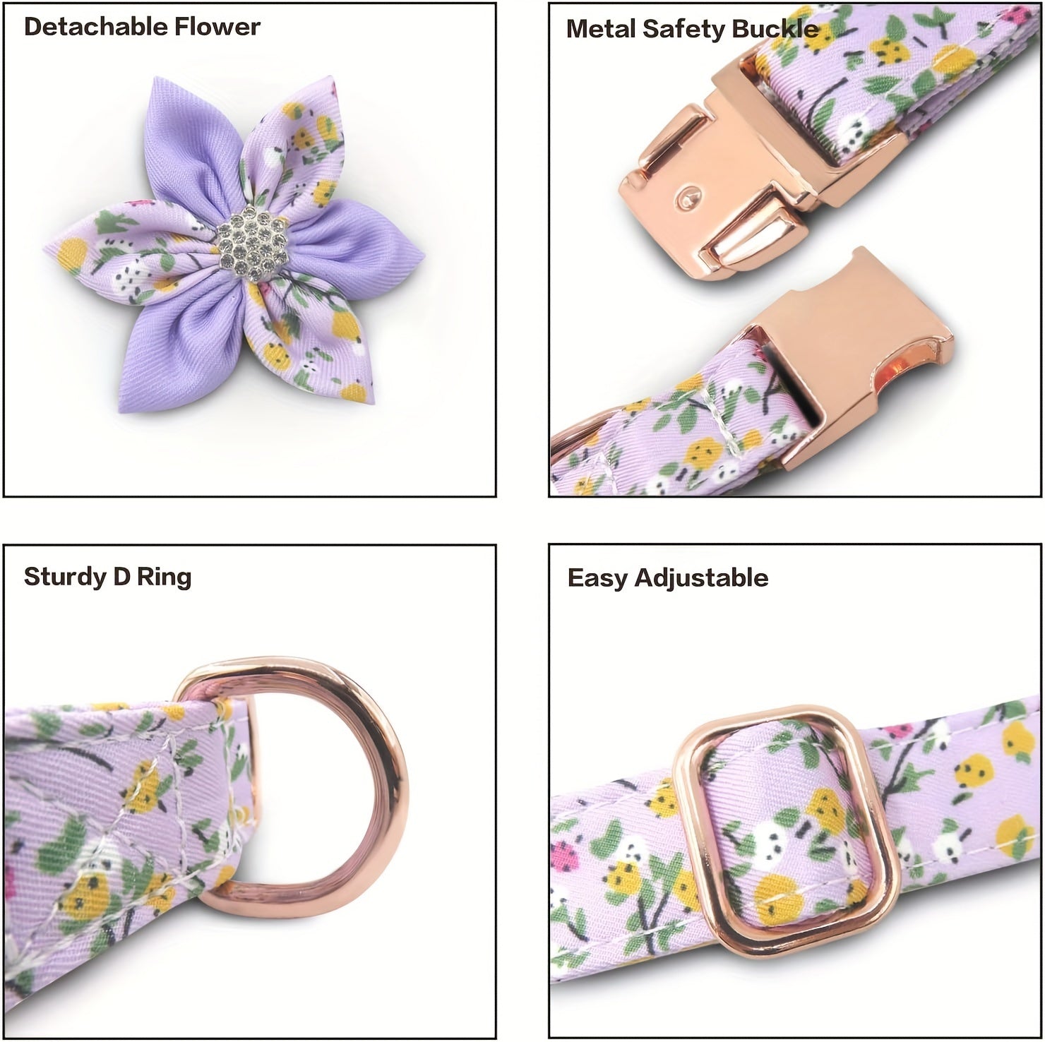 Stunning Floral Rhinestone Pet Collar - Durable Polyester Construction - Adorned with Sparkling Rhinestones - Adjustable for Comfortable Fit - Perfect for Pet Lovers and Fashionistas