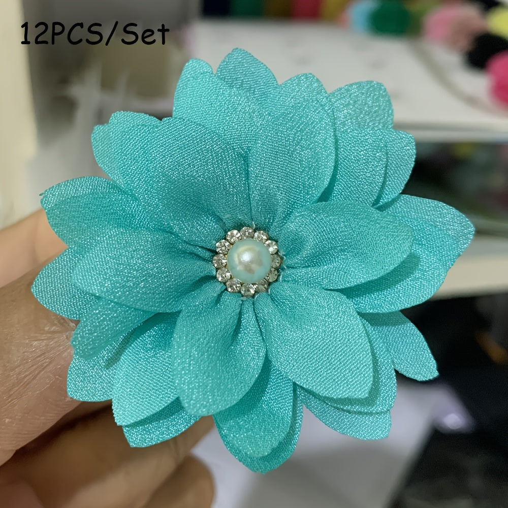 12pcs 2.2inch ( 5.5cm) Sharp Corner Flowers No Clips Holiday Party Decoration Making Pet Collar Flower Hair Accessories for Headband Hairband