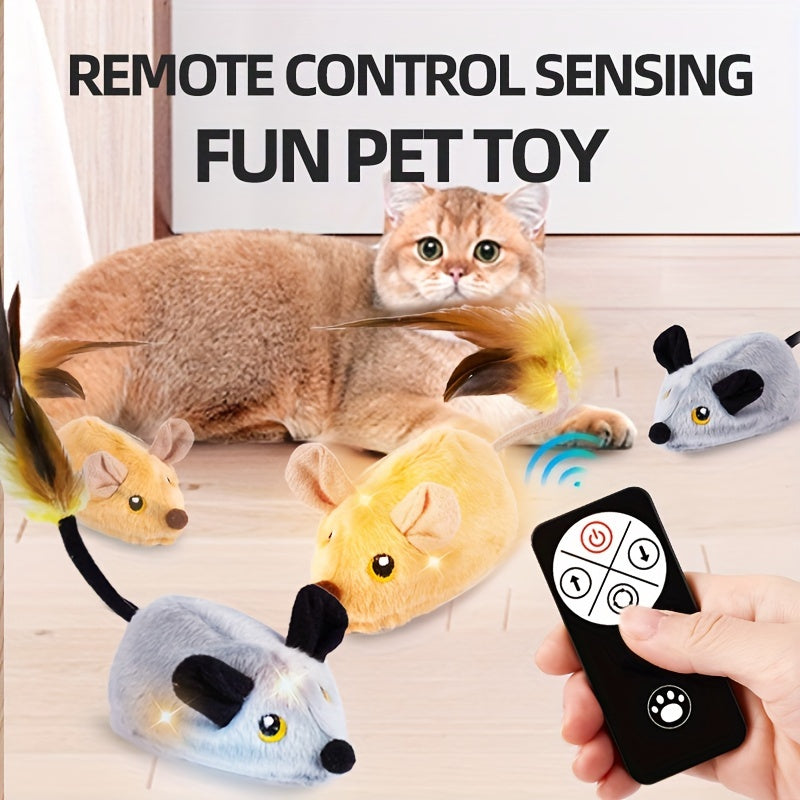 Rechargeable Remote Control Cat Toy - Interactive Electric Mouse with Feather Tail, Automatic Movement, and USB Charging - Fun and Engaging Pet Toy for All Varieties of Cats