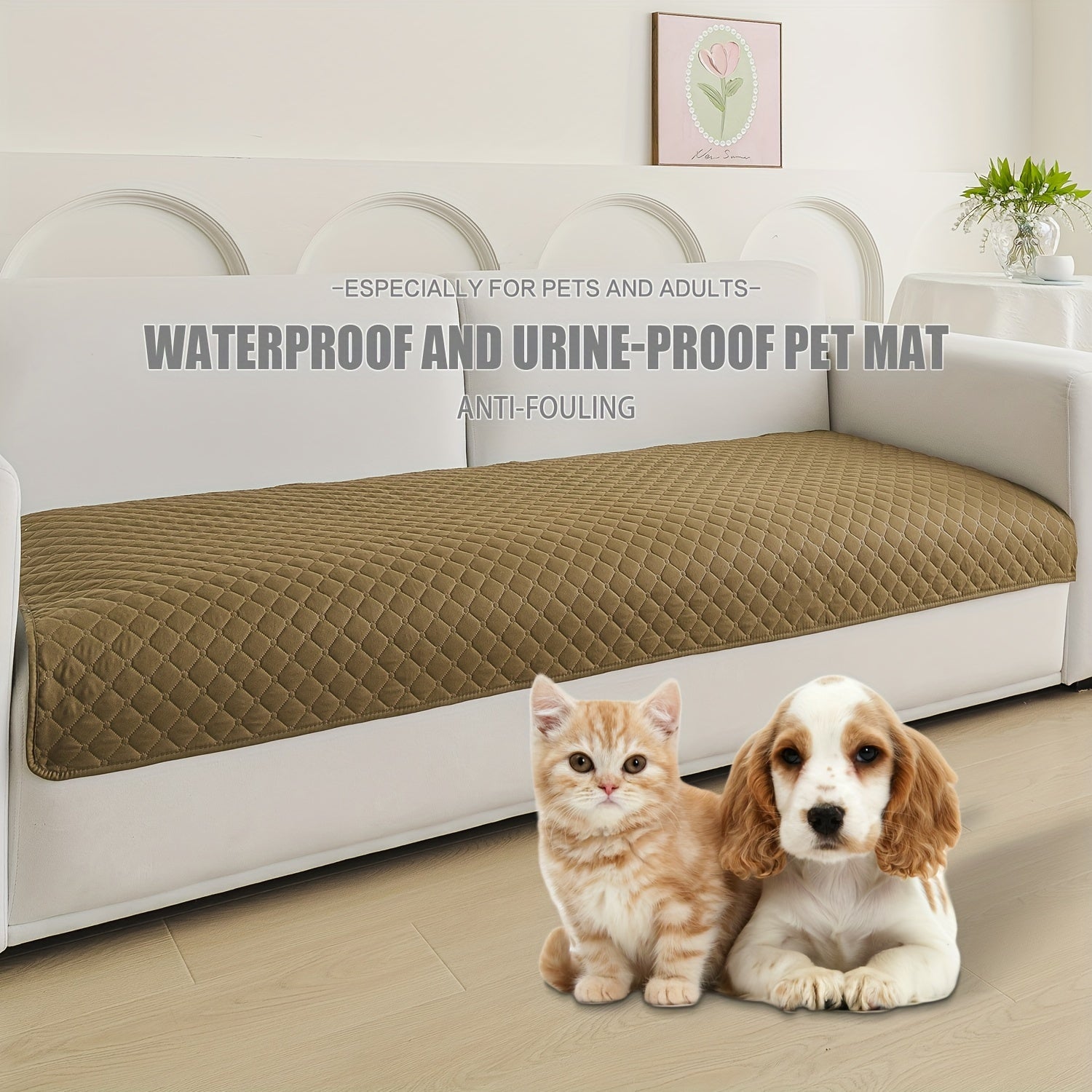 Waterproof Pet Bed Mat for Medium & Large Dogs - Non-Slip, Odor-Resistant Sofa Protector with Plaid Polyester Fill, Machine Washable, Pet Furniture Protection, Urine-proof, Car Mat