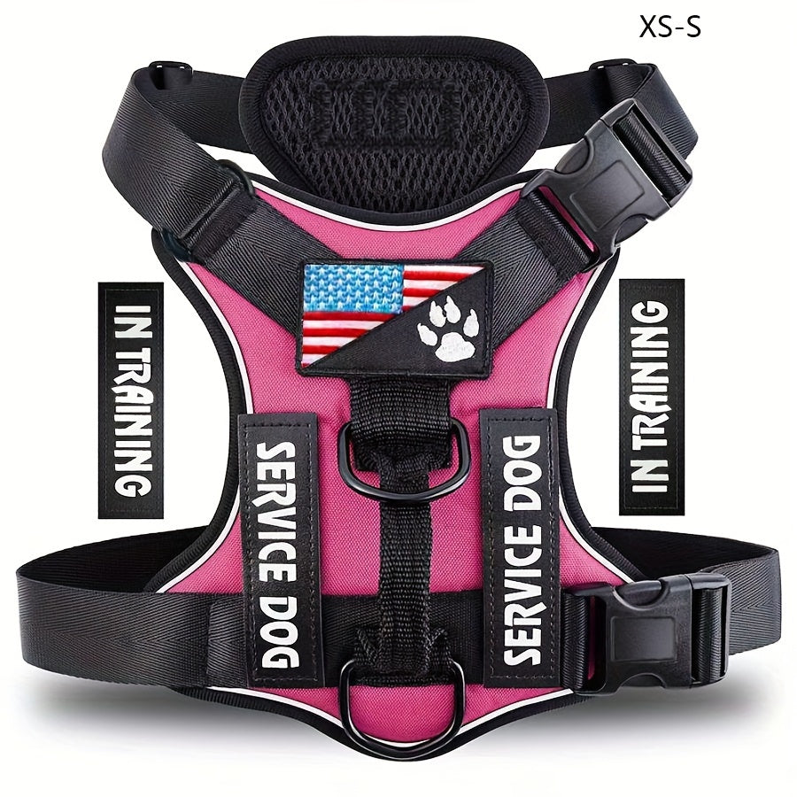 5-PCS Reflective Service Dog Harness Vest - Adjustable Soft Oxford Pet Harness with Inner Layer Mesh, Easy Control, Breathable, Comfortable, Durable for Small, Medium, Large Dogs with Random Buckle