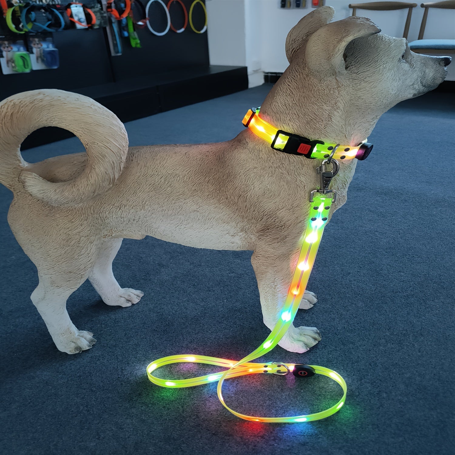 LED Dog Light Up Collar Leash Set, Adjustable Pet Collar, Usb Rechargeable Night Colorful Light Visibility 100+m/328+ft Pet Leash
