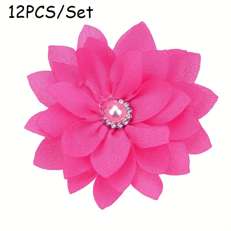 12pcs 2.2inch ( 5.5cm) Sharp Corner Flowers No Clips Holiday Party Decoration Making Pet Collar Flower Hair Accessories for Headband Hairband