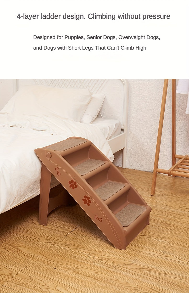 1pc Pet Stairs for Dogs & Cats, 4-Step Foldable Ramp with Anti-Slip Mat, Durable Plastic Ladder for Easy Access to Beds & Sofas, Suitable for Small & Large Pets, Load up to 143.3LB