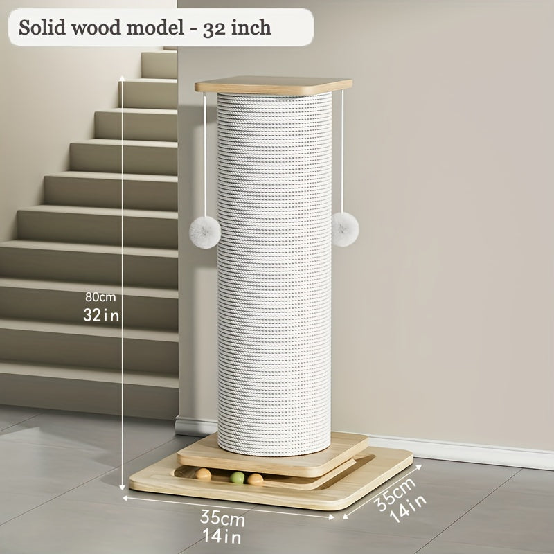32"/24" Extra Large Vertical Sisal Cat Scratching Post, Cat Scratching Post with Hanging Ball Toy - Durable, Wide Base with Quiet Non-Slip Pad And Cat Toy Plush Ball, Anti-Scratch High Cat Scratcher for Indoor Cats, Modern Pe