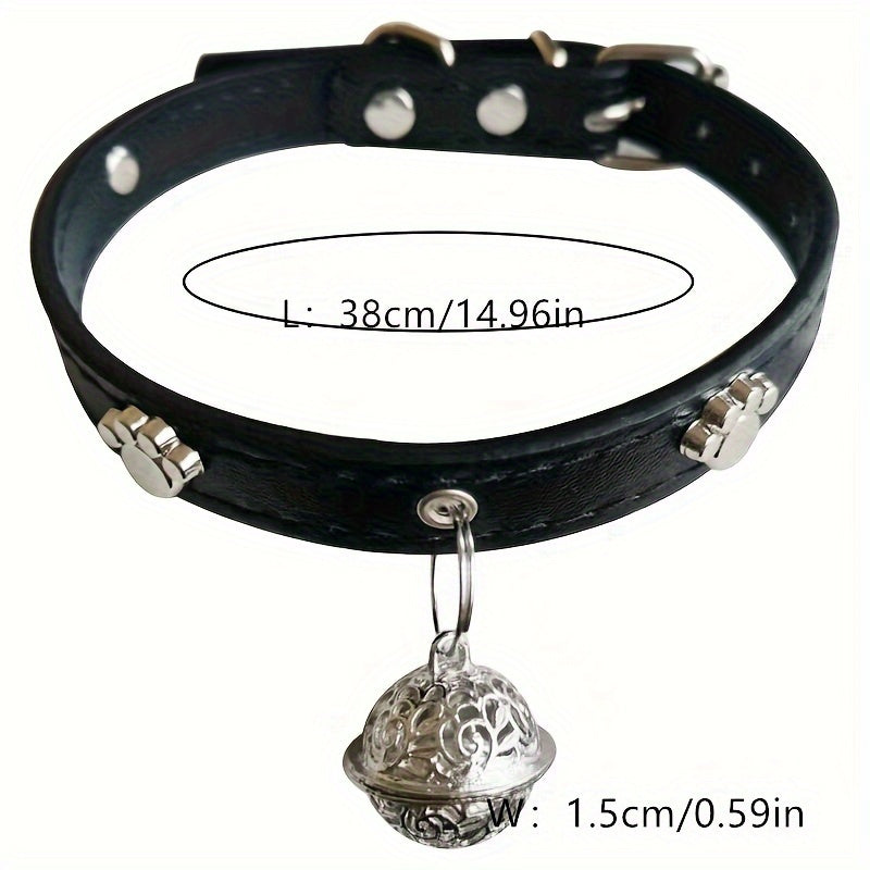 Faux Leather Pet Collar with Bell Charm, Slip & Martingale Design, Decorative Stitching, Adjustable, for Dogs and Cats - PU Leather Traction Collar Set