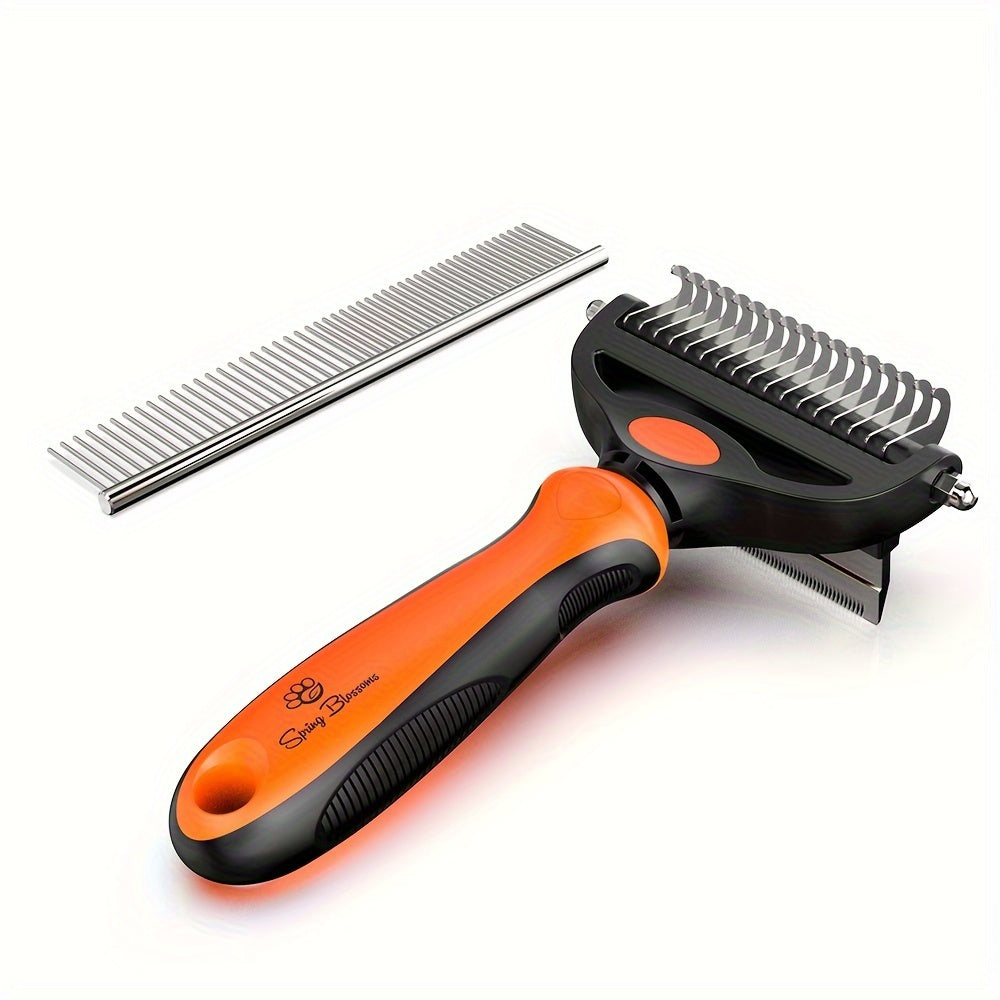 2 in 1 Professional Grooming Rake for Cats & Dogs-Dematting Comb for Easy Mats & Tangles Removing,Hair Removal Cleaner for Pets, Without Battery