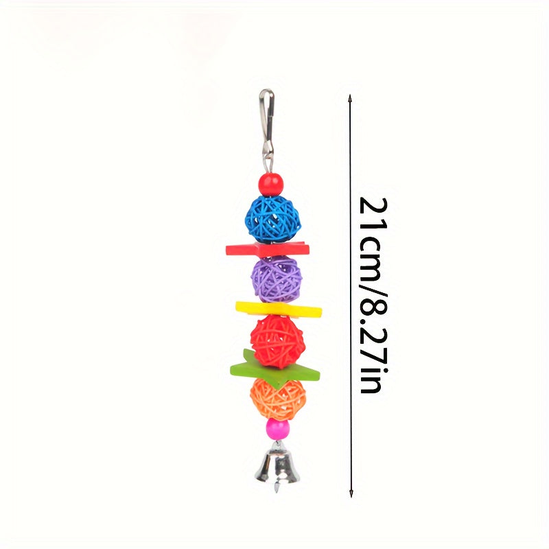 1pc Delightful Parrot Chewing Toy - Rattan Woven Bite Resistant Hanging Cage Accessory with Satisfying Bell Sound - Durable, Safe, and Engaging Pet Toy for Parakeets and Small Birds