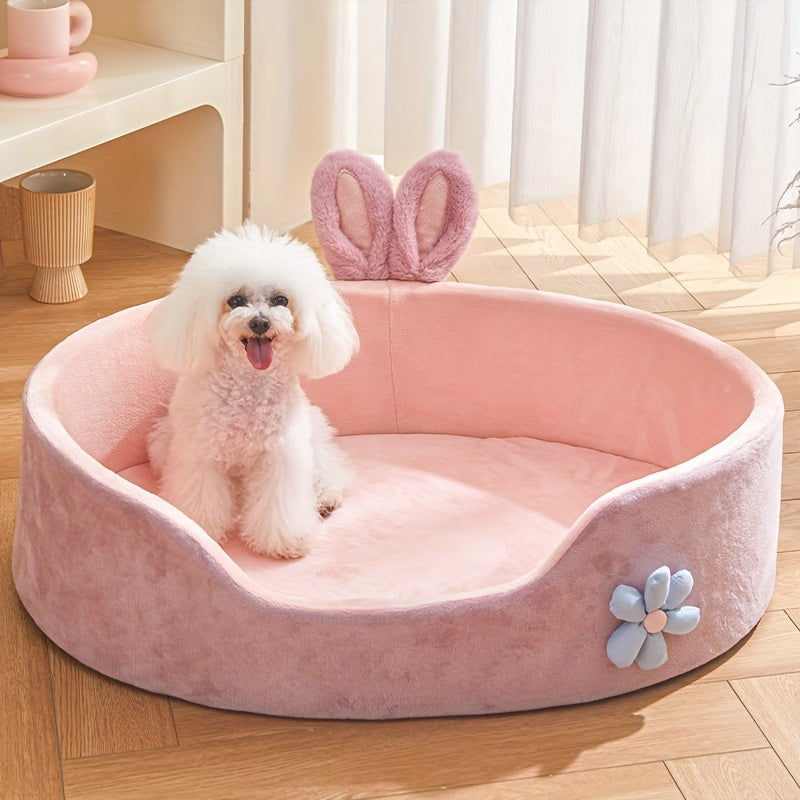 Cozy Round Pet Bed for Small to Medium Dogs & Cats - Washable, Non-Slip Bottom, Polyester Fiber