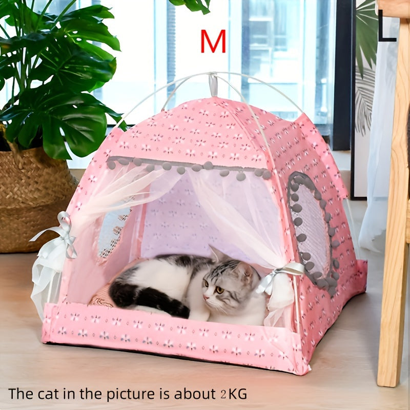 1pc Semi-enclosed Pet Floral Tent, Cute Cooling Pet Bed, Comfortable All Seasons Universal Cat Nest