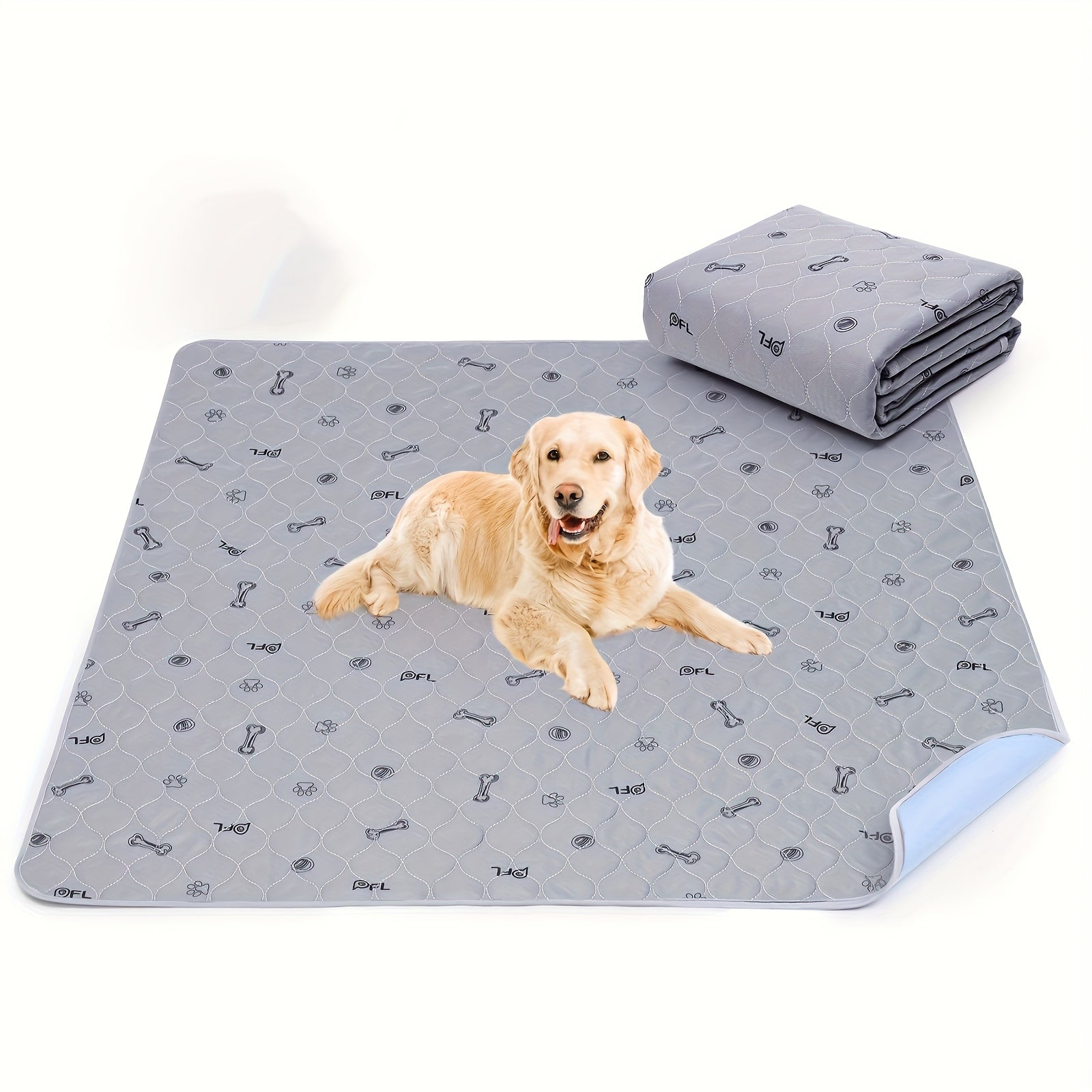 Washable & Reusable Dog Pee Pads - Leakproof Puppy Training Pads with Non-Slip Bottom, Quick-Absorbent Washable Layers & Bone Print Design (Grey/White) for Crate, Potty Training,, Post-Surgery - Multi-Use Pet Bed, Kennel