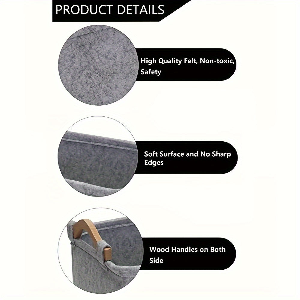 OPETEE Foldable Fabric Pet Toy Storage Basket Organizer with Bone Pattern & Wooden Handles - Spacious Easy-to-Clean Dog Toy Chest for Blankets, Leashes, Puppy Clothing - Dark Grey Clutter-Free Home Decor, Home Pet Organizer |