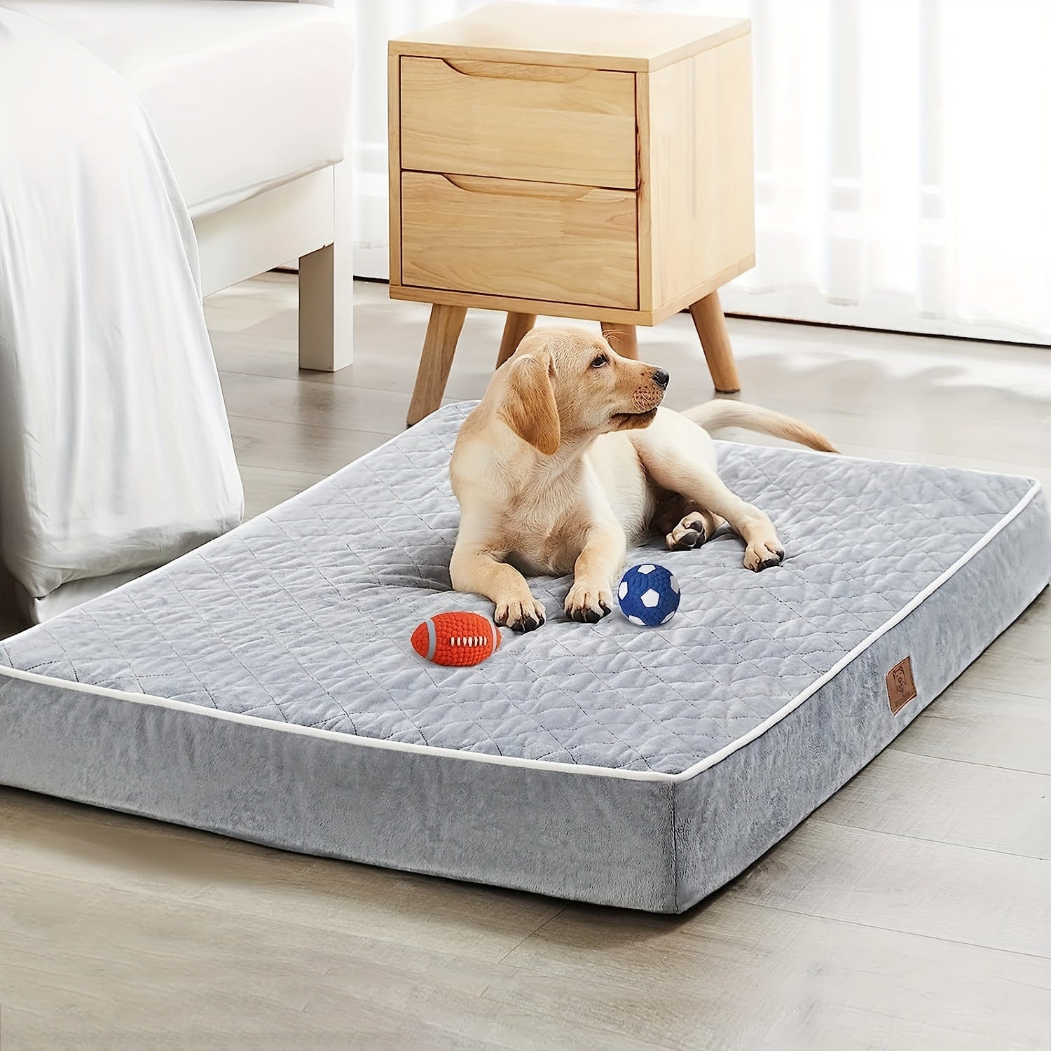 Grey Dog Bed for Large Dogs Large Orthopedic Dog Bed with Egg Crate Foam Support and Non-Slip Bottom, High Quality and Machine Washable Removable Pet Bed Cover, Doggy Bed, Large Dog Beds For Large Dogs, Chew Proof Dog Elevate