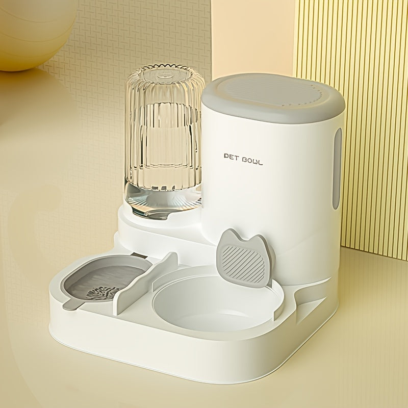 Automatic Cat Feeder & Water Dispenser Set - Non-Electric, Easy-Clean Plastic Pet Feeding Station for Cats