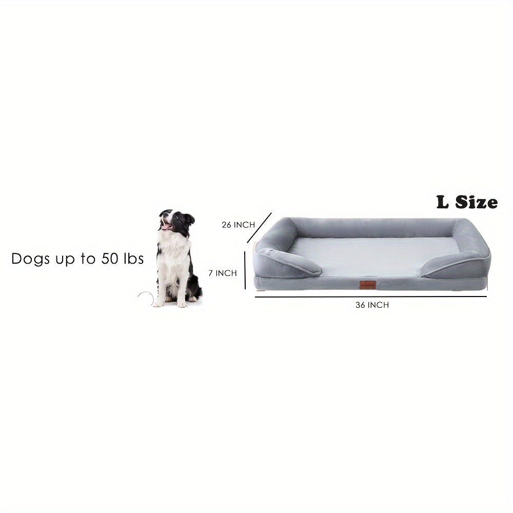 1pc Dog Bed - 100% Supportive Foam - Extra Large Dog Sofa Pet Bed with Removable Washable Cover and Soft Lining & Non-Slip Bottom - Grey, Available in 3 Sizes - Perfect Gift for Your Furry Friend, Ideal for Year-Round Use in