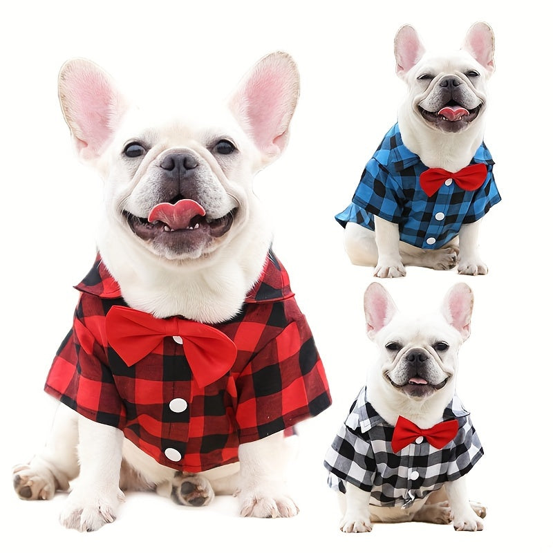 1pc Dog Plaid Suit With Bow Tie, Pet Wedding Attire, Dog Clothes For Small To Large Dogs, Pet Apparel