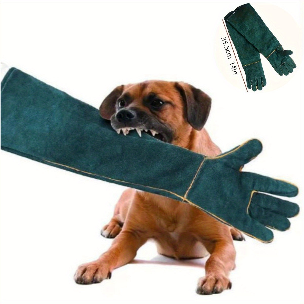 Premium Pet Grooming Gloves - Comfortable, Bite & Scratch Resistant | Ideal for Dogs & Cats, Green with Yellow Stitching