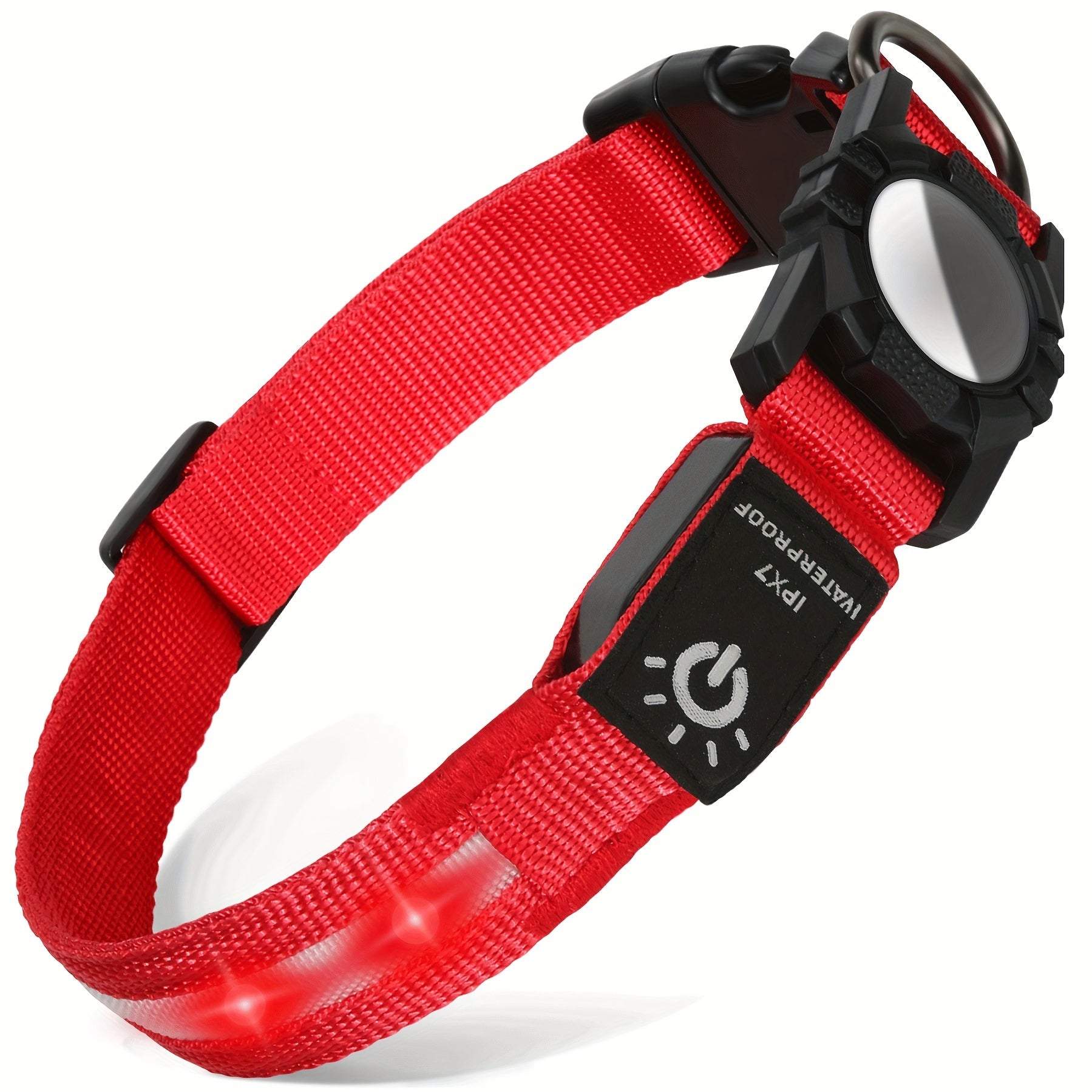 JOYTALE LED Dog Collar with AirTag Holder - USB Rechargeable, Nighttime Safety Light-Up Nylon Pet Collar for Small & Large Dogs
