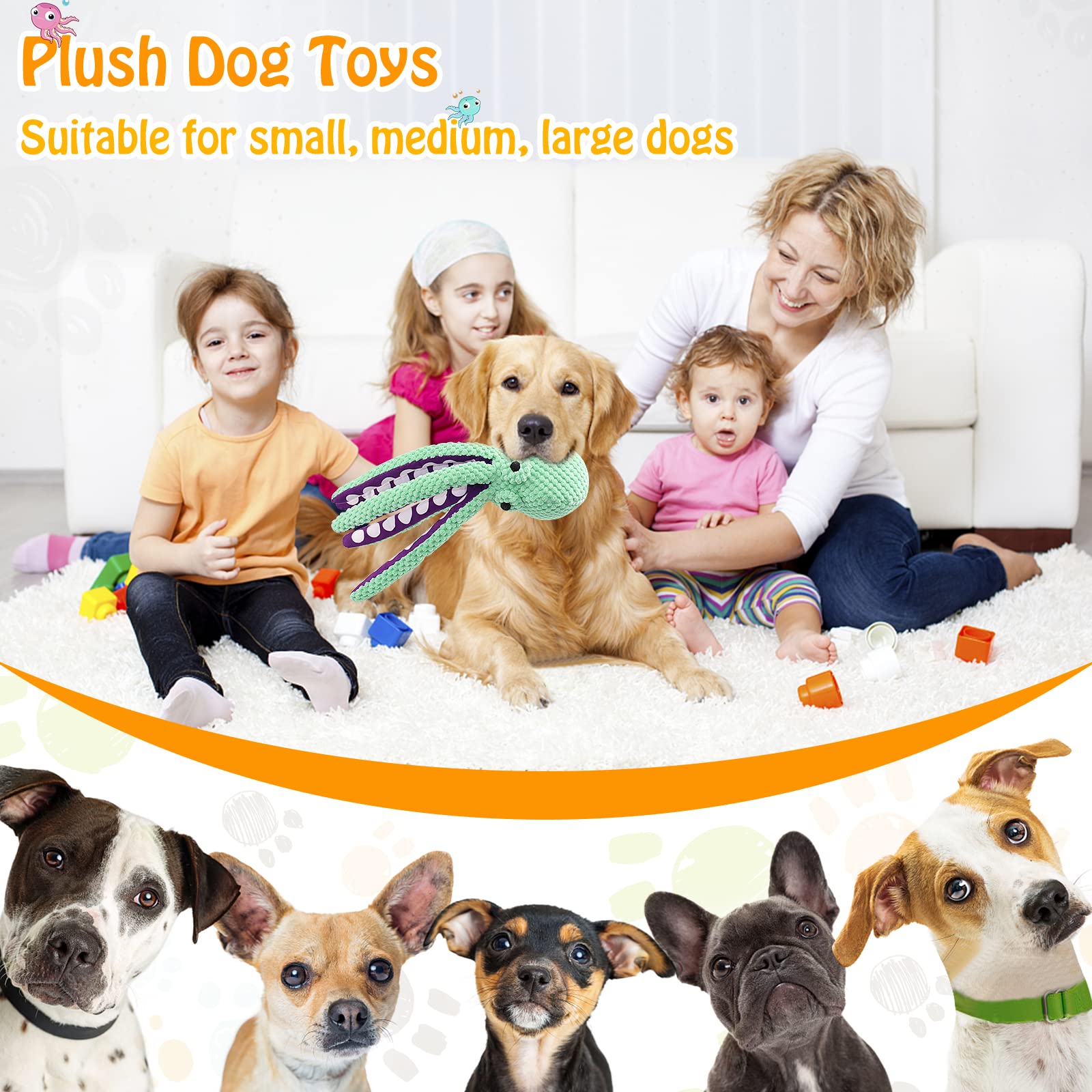 Dog Toy Plush Octopus Pet Toy Puppy Toy Interactive Dog Play