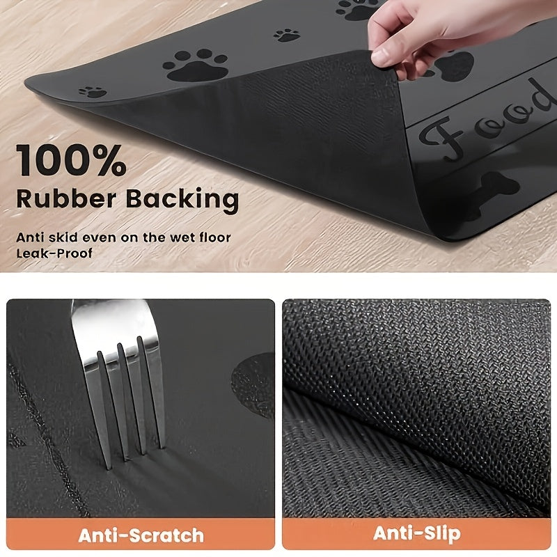 2pcs Quick-Dry & Absorbent Pet Feeding Mats with Non-Slip Rubber Backing - Diatomite Material, Gray with Paw Prints & Bone Design, Ideal for Dog & Cat Food and Water Bowls, Dog Food Mat
