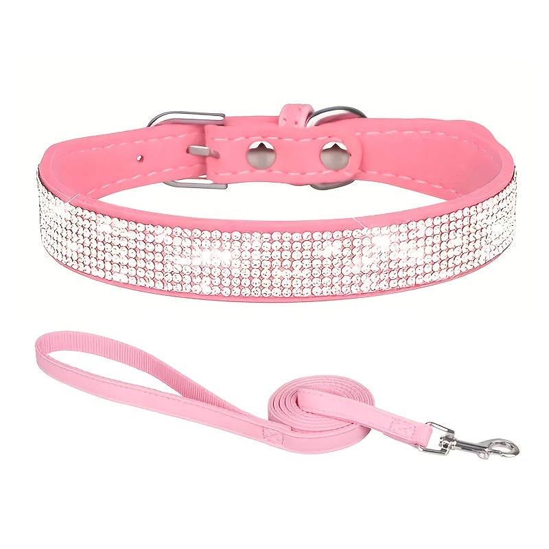 Sparkling Rhinestone Dog Collar with Leash